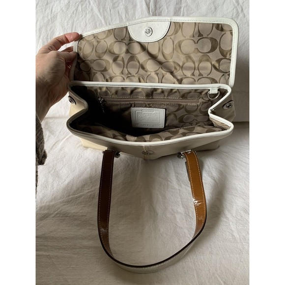 Vintage Y2K Coach Khaki & Cream Nylon Leather Small Satchel Handbag No. M3J-6255 - Picture 7 of 8